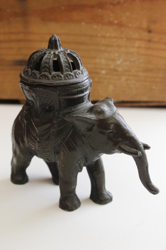 photo of vintage Vantines incense burner, cast metal Indian elephant figure made in France #7