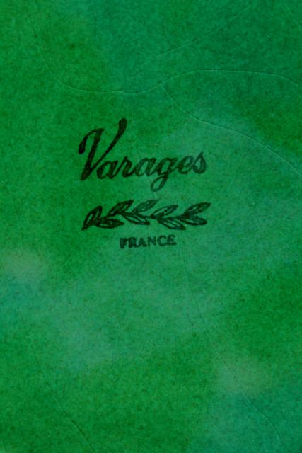 photo of vintage Varages French pottery plates, green embossed leaves olive leaf wreath pattern #7