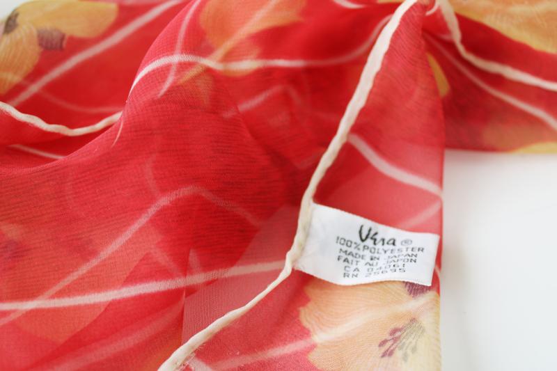 photo of vintage Vera Neumann flowered print long rectangle scarf, sheer poly chiffon #2