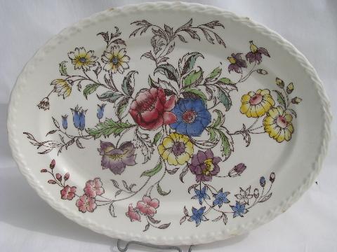 photo of vintage Vernon Kilns china platter, May Flower tinted transferware chintz #1