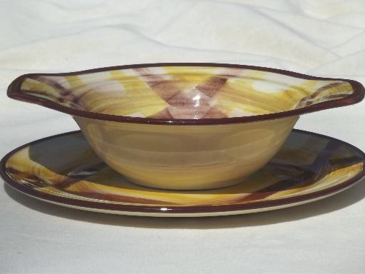 photo of vintage Vernon Kilns pottery plate & bowl, Organdie brown & yellow plaid #1