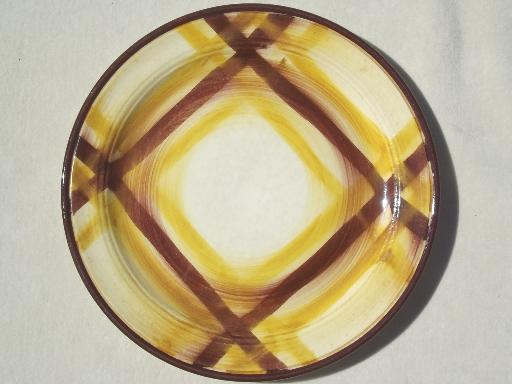 photo of vintage Vernon Kilns pottery plate & bowl, Organdie brown & yellow plaid #3