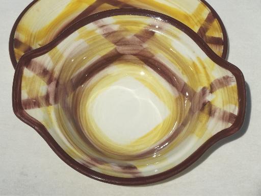 photo of vintage Vernon Kilns pottery plate & bowl, Organdie brown & yellow plaid #4