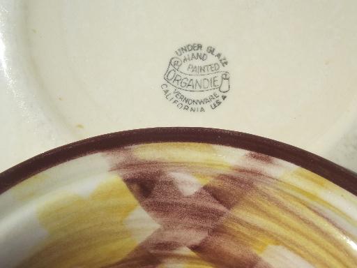 photo of vintage Vernon Kilns pottery plate & bowl, Organdie brown & yellow plaid #6