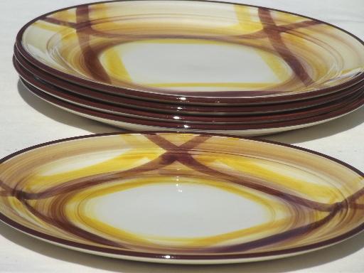 photo of vintage Vernon Kilns pottery plates, Organdie brown & yellow tartan plaid #2