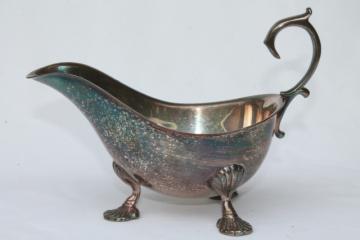 catalog photo of vintage Victoria silver sauce pitcher gravy boat w/ classical shell shaped feet