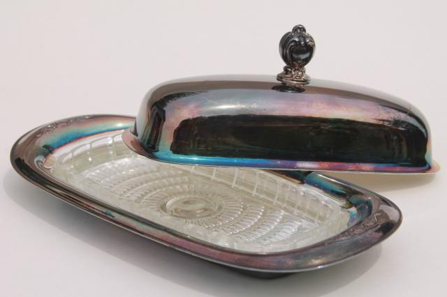 photo of vintage Victorian Rose silver plate dome cover butter dish w/ glass liner tray #2