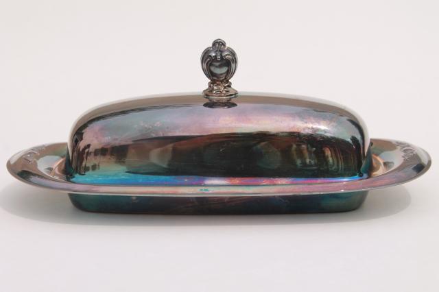 photo of vintage Victorian Rose silver plate dome cover butter dish w/ glass liner tray #3