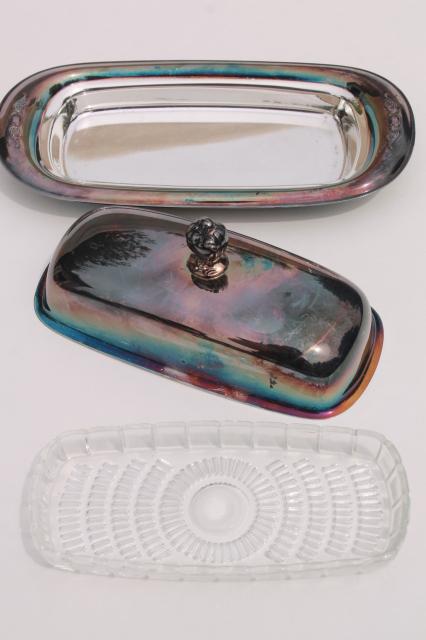 photo of vintage Victorian Rose silver plate dome cover butter dish w/ glass liner tray #4