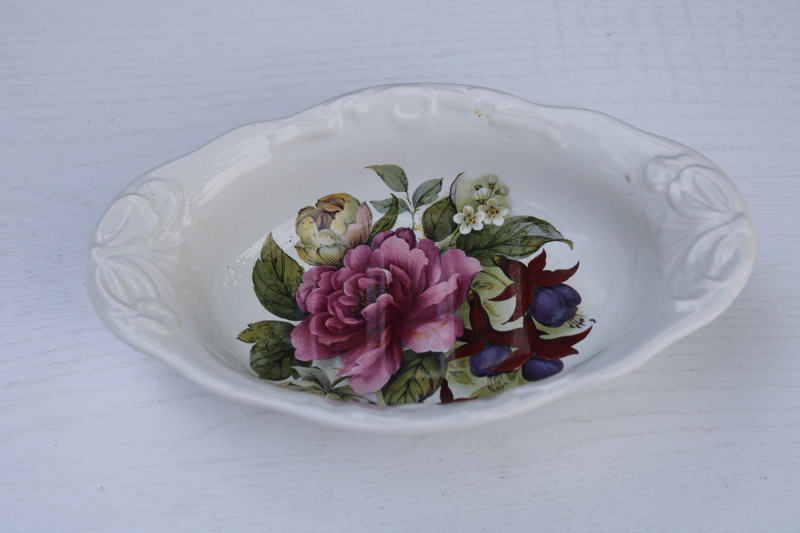 photo of vintage Victorias Secret soap dish, English earthenware ceramic w/ shabby chic style roses #1