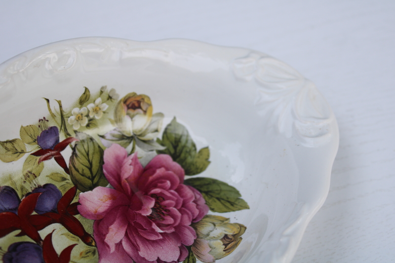 photo of vintage Victorias Secret soap dish, English earthenware ceramic w/ shabby chic style roses #2