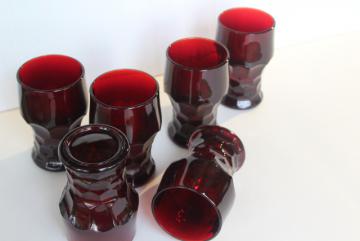 catalog photo of vintage Viking Georgian pattern ruby red glass tumblers, tall drinking glasses