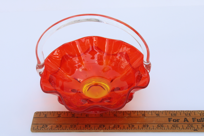 photo of vintage Viking art glass, amberina orange glass basket fruit bowl  #5