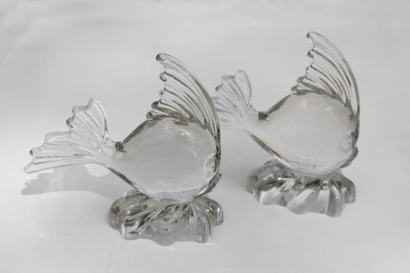 photo of vintage Viking art glass angel fish, crystal clear glass angelfish pair #3