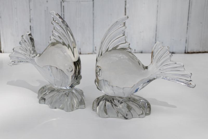 photo of vintage Viking art glass angel fish, crystal clear glass angelfish pair #6