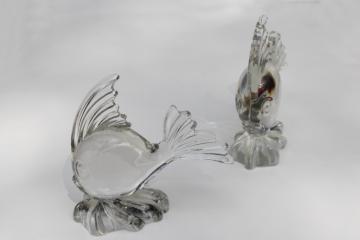 catalog photo of vintage Viking art glass angel fish, crystal clear glass angelfish pair