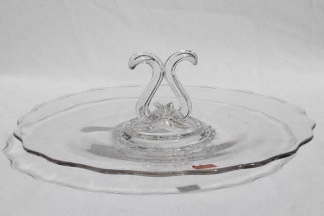 photo of vintage Viking glass Princess pattern cake plate or sandwich tray w/ center handle #1