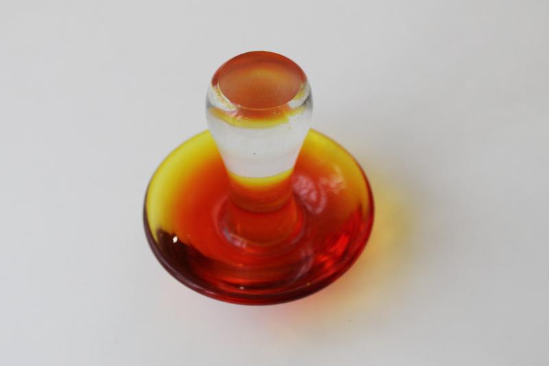 photo of vintage Viking glass mushroom paperweight, amberina red orange shaded color #4