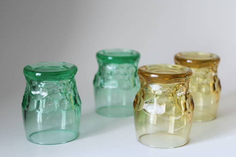 photo of vintage Viking glass whiskey glasses, Georgian shots in pale green, yellow amber #3