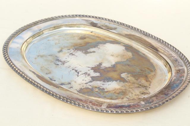 photo of vintage Viking silver serving tray, large silver plate platter w/ tarnished patina #1