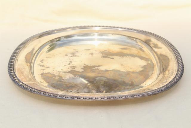 photo of vintage Viking silver serving tray, large silver plate platter w/ tarnished patina #6