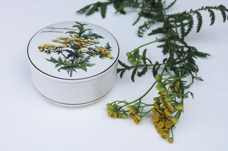 photo of vintage Villeroy & Boch Botanica tansy herb flower illustration round trinket box #1