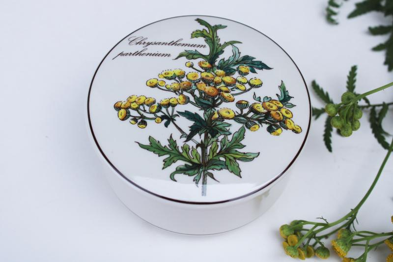 photo of vintage Villeroy & Boch Botanica tansy herb flower illustration round trinket box #2