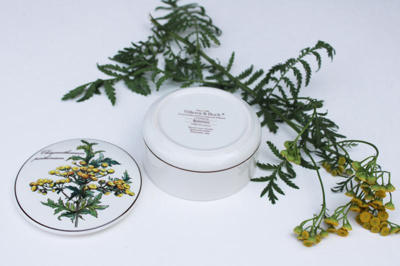 photo of vintage Villeroy & Boch Botanica tansy herb flower illustration round trinket box #4