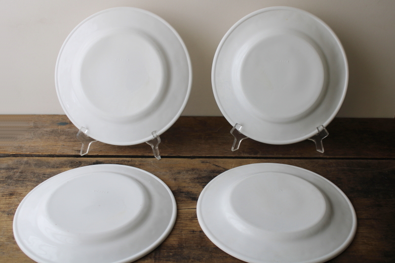 photo of vintage Vitrock milk glass dinner plates w/ embossed floral border, white depression glass #3