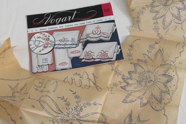 photo of vintage Vogart hot iron on transfers, pillowcases to embroider embroidery transfer lot #3