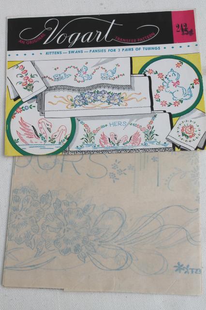 photo of vintage Vogart hot iron on transfers, pillowcases to embroider embroidery transfer lot #4