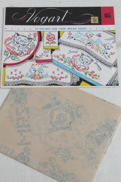 photo of vintage Vogart hot iron on transfers, pillowcases to embroider embroidery transfer lot #6