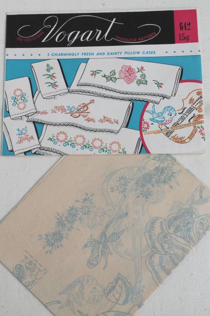 photo of vintage Vogart hot iron on transfers, pillowcases to embroider embroidery transfer lot #8