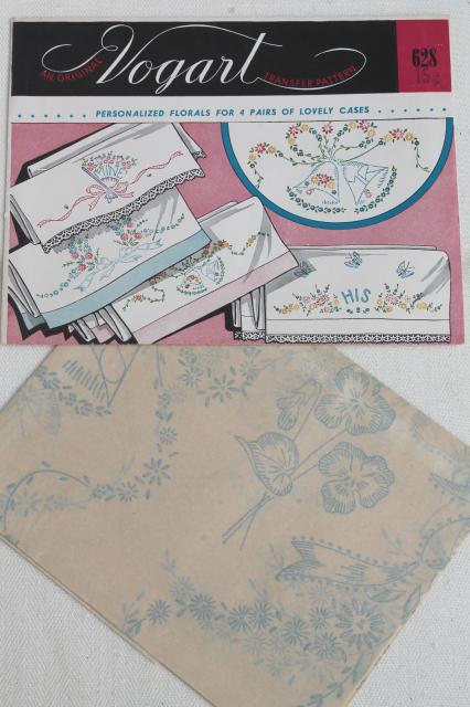 photo of vintage Vogart hot iron on transfers, pillowcases to embroider embroidery transfer lot #9