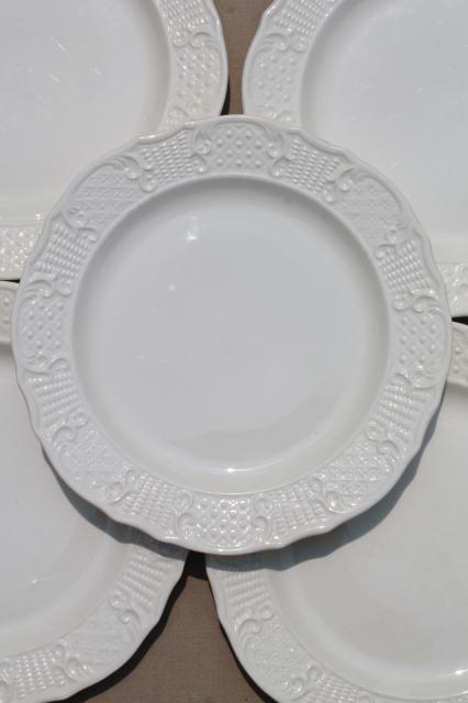 photo of vintage Vogue Washington Colonial antique white embossed border dinner plates #3
