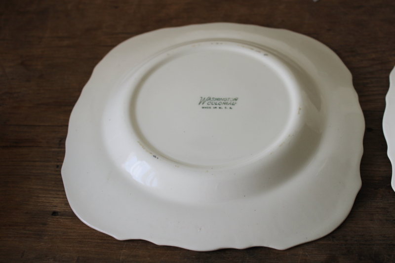 photo of vintage Vogue china square salad plates, Washington Colonial embossed pattern french rose floral print #5