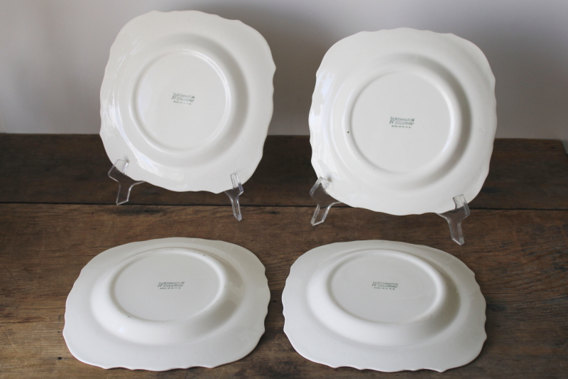 photo of vintage Vogue china square salad plates, Washington Colonial embossed pattern french rose floral print #6