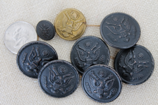 photo of vintage WWI WWII US Army bronze eagle uniform buttons, Art Metal buttons #1