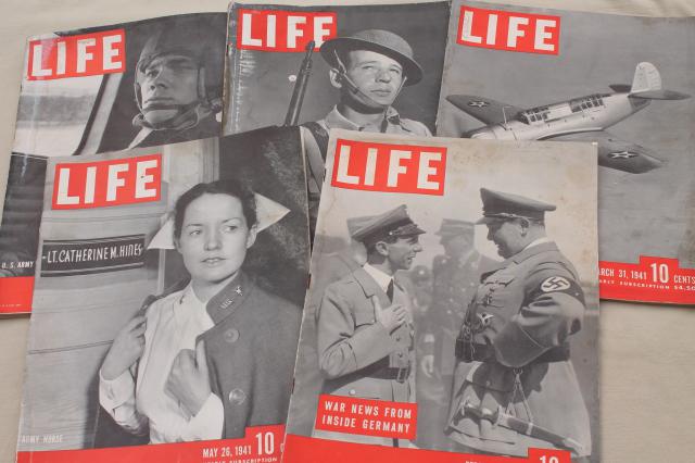 photo of vintage WWII LIFE magazine lot 5 1941 magazines World War Two photos & ads #1