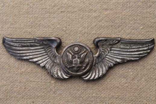 photo of vintage WWII pilot's air crew uniform flying wings badge marked sterling silver #1