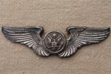 catalog photo of vintage WWII pilot's air crew uniform flying wings badge marked sterling silver