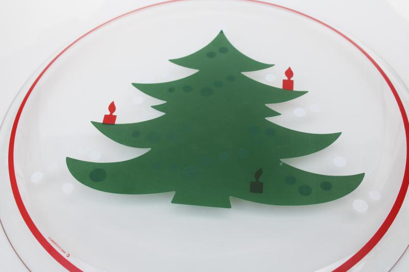 photo of vintage Waechterbach Christmas Tree print clear glass cake plate, pottery go-along #6