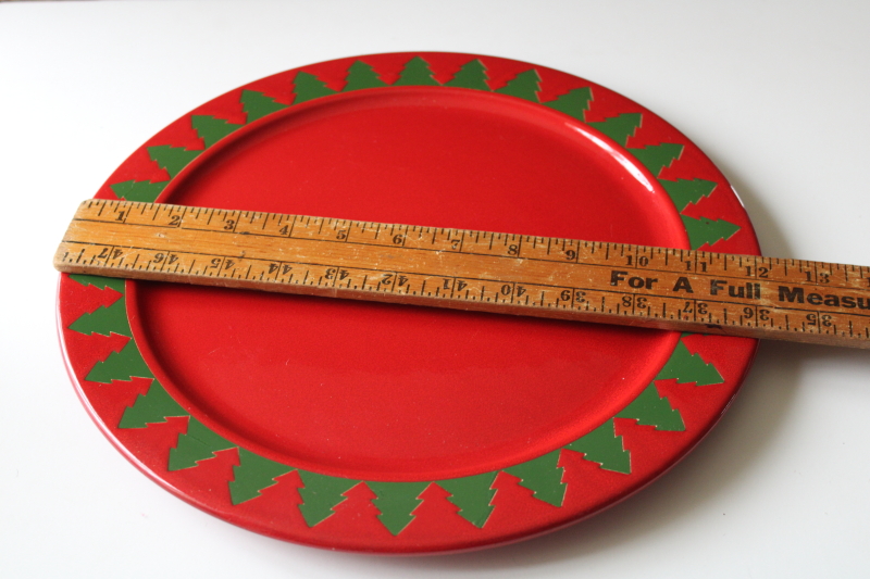 photo of vintage Waechtersbach Christmas tree border cake plate or round platter, green trees border on red  #2