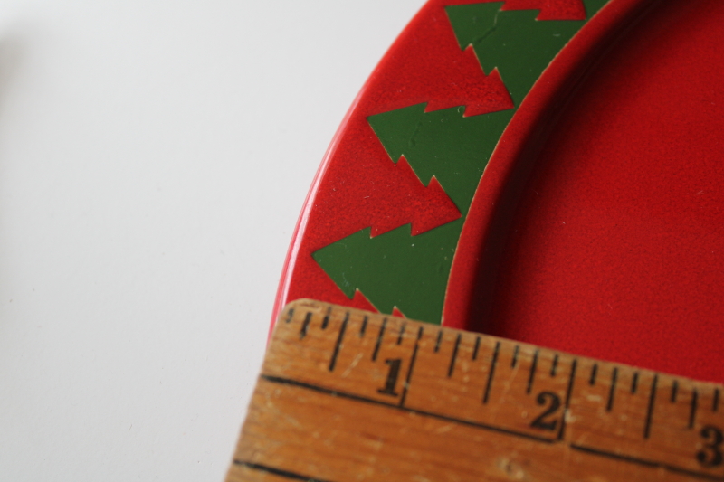 photo of vintage Waechtersbach Christmas tree border cake plate or round platter, green trees border on red  #3