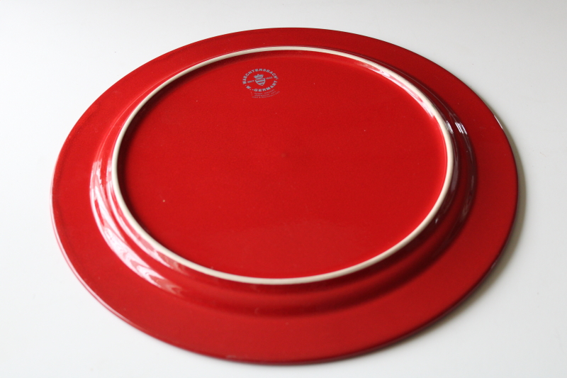 photo of vintage Waechtersbach Christmas tree border cake plate or round platter, green trees border on red  #4