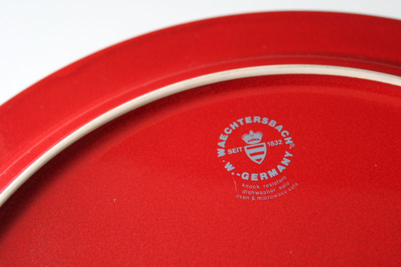 photo of vintage Waechtersbach Christmas tree border cake plate or round platter, green trees border on red  #5