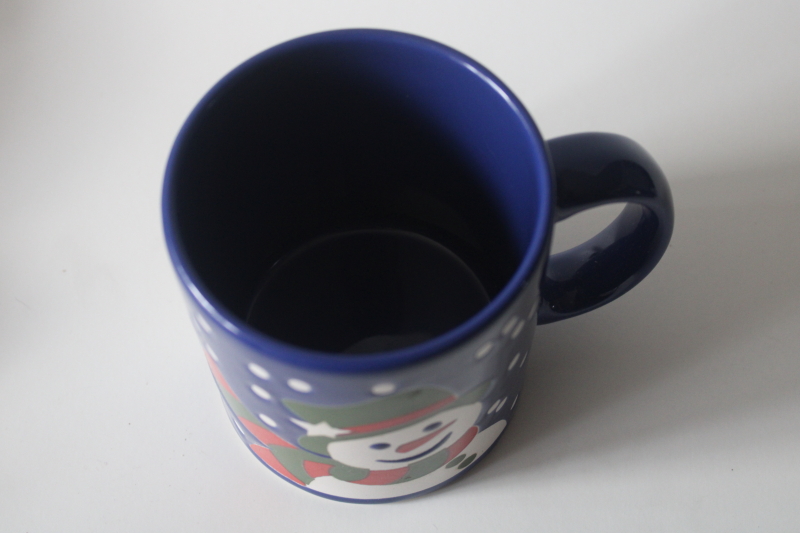 photo of vintage Waechtersbach holiday mug Christmas snowman on blue, never used w/ label  #2