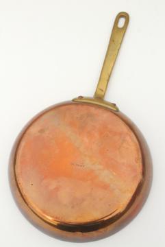 catalog photo of vintage Waldow copper saute pan or saucepan, small saucier w/ copper handle