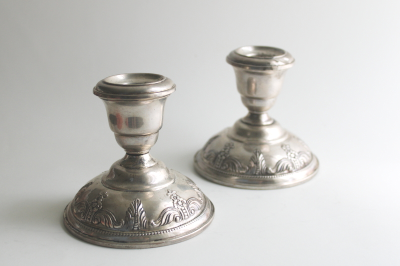 photo of vintage Wallace Stradivari sterling silver candle holders, pair of low candlesticks  #1