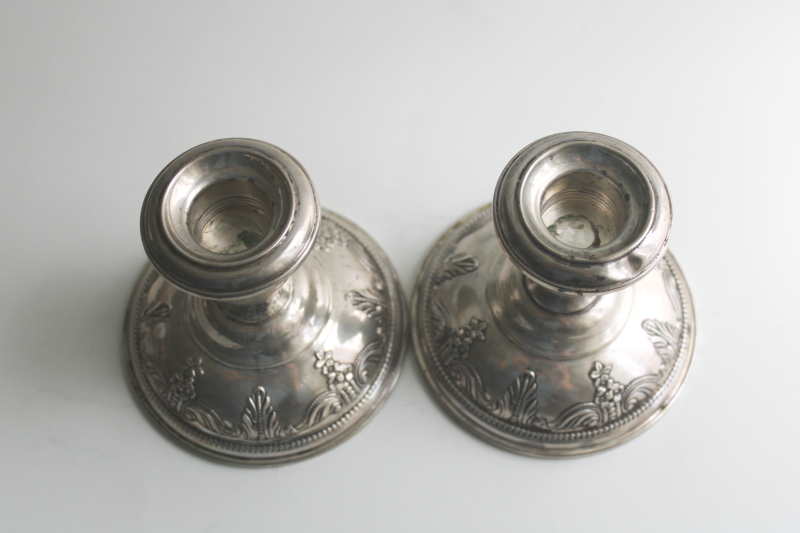 photo of vintage Wallace Stradivari sterling silver candle holders, pair of low candlesticks  #2